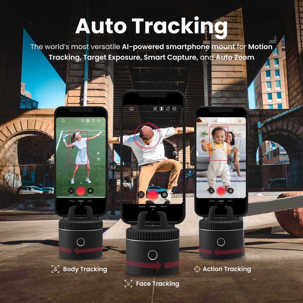 Pivo Pod Auto Face Tracking Phone Holder, 360° Rotation, 6 Speed, Content Creator Essentials for Horse Riders, Live Streaming, Vlog with Remote Control, Smart Mount, and Travel Case