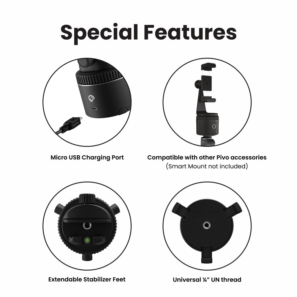 Pivo Pod Auto Face Tracking Phone Holder, 360° Rotation, 6 Speed, Content Creator Essentials for Horse Riders, Live Streaming, Vlog with Remote Control, Smart Mount, and Travel Case