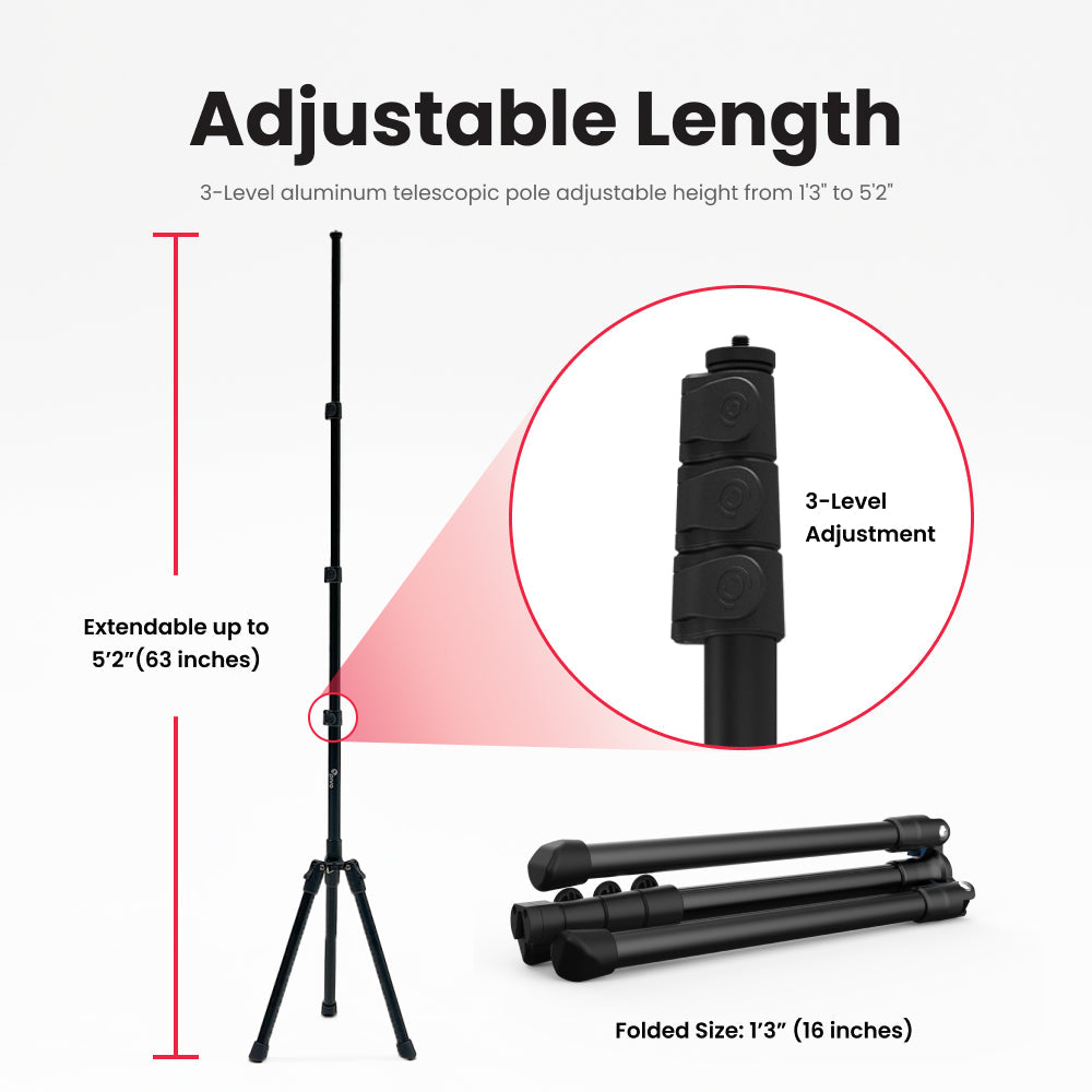 Pivo Tripod - 63-inch Portable & Lightweight Aluminum Stand with Universal 1/4" Thread and 3 Level Option