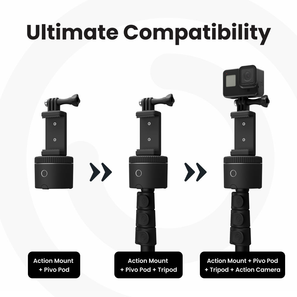 Pivo Action Mount Lightweight Smartphone Holder Stand with Universal Clamp Adapter ¼ inch Thread for GoPro and Action or Mirrorless Cameras