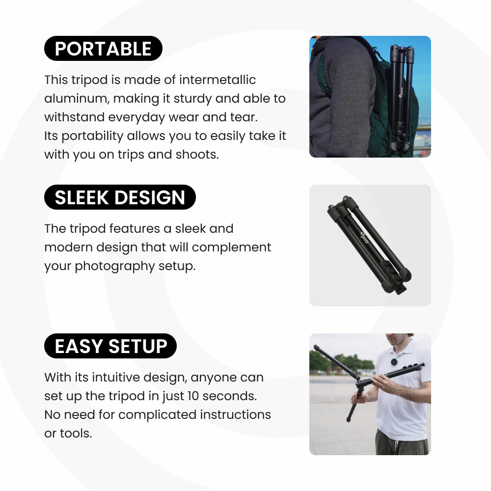 Pivo Tripod - 63-inch Portable & Lightweight Aluminum Stand with Universal 1/4" Thread and 3 Level Option
