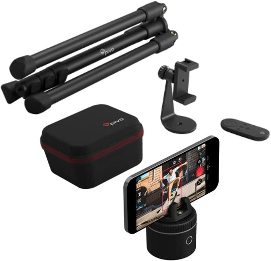 Pivo Pod - Auto Face Tracking Smartphone Holder, 6 Speed, Automatic Zoom, Horse Riders, AI Technology 360° Rotation with Remote Control, Smart Mount, Travel Case, and Tripod