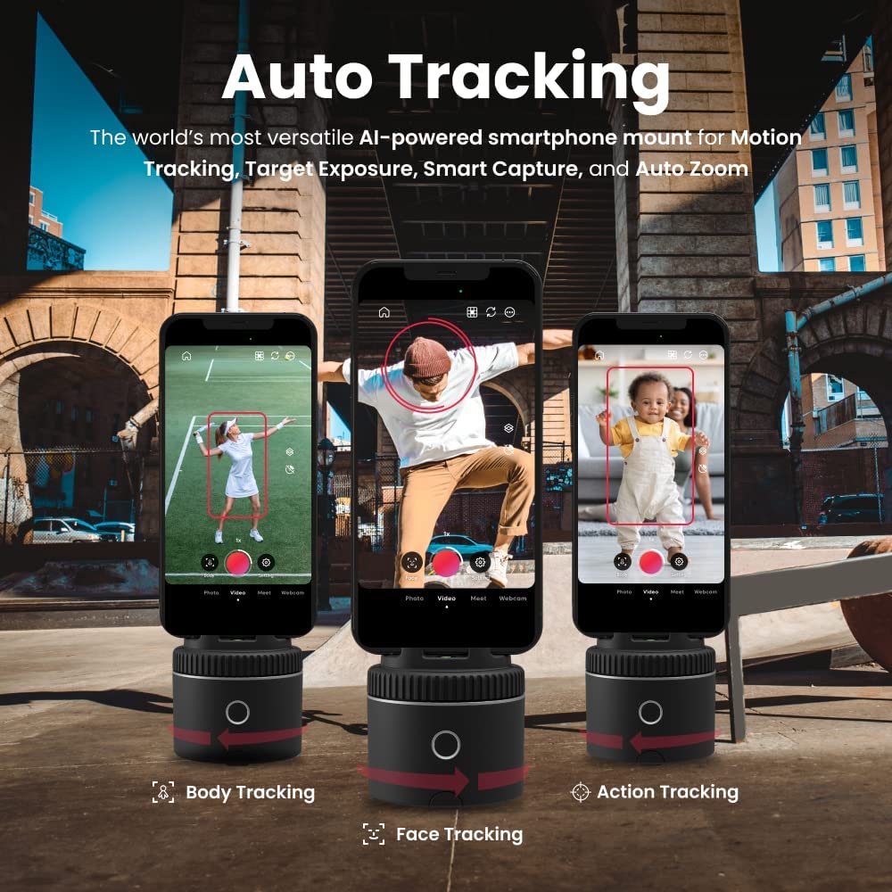 Pivo Pod - Auto Face Tracking Smartphone Holder, 6 Speed, Automatic Zoom, Horse Riders, AI Technology 360° Rotation with Remote Control, Smart Mount, Travel Case, and Tripod